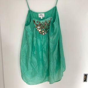 Milly Green Silk Jeweled Tank